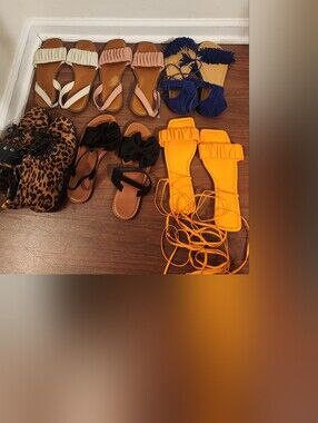 Mixed Women's Sandal Lot - Yellow, Black, Blue, Leopard